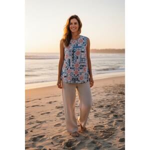 J Jill Love Linen Boho Pattern Tank Top M Bohemian Vacation Paisley